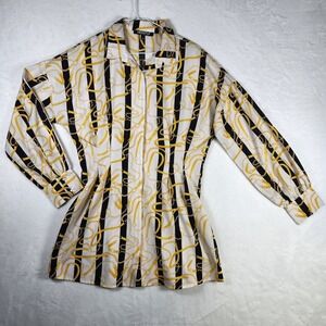 Love 83 Women's Shirt‎ Dress L White Black Gold Chain Stripe Long Sleeve